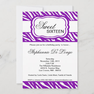 5x7 Purple Zebra Imprimer Anniversaire Invitation