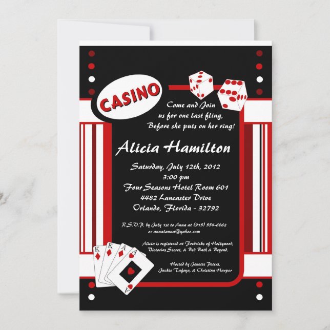 5x7 Red & Black Las Vegas Bachelorette Invitation (Devant)