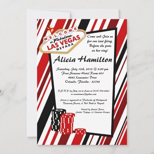 5x7 Red & Black Las Vegas Bachelorette Invitation (Devant)