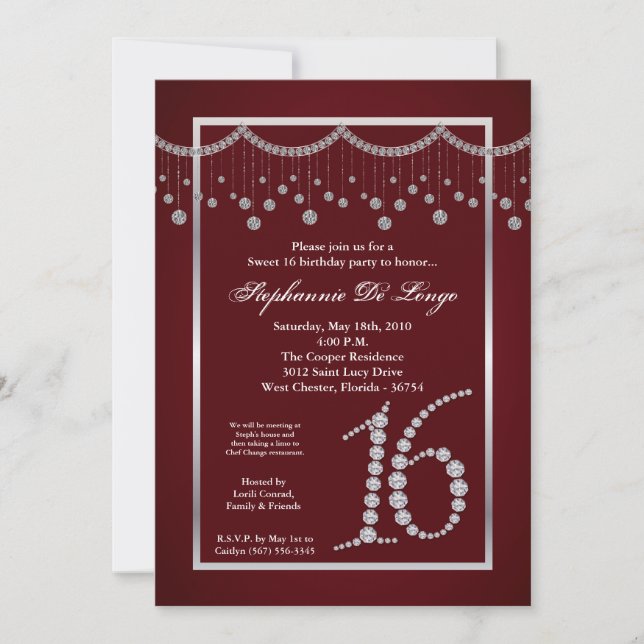 5x7 Red Diamond Sweet 16 Anniversaire Invitation (Devant)