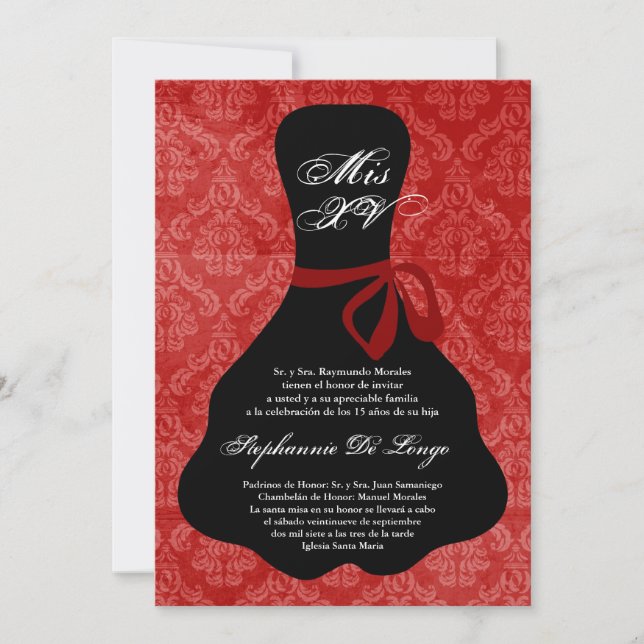 5x7 Red Dress Quinceanera Invitation d'anniversair (Devant)