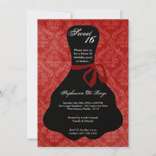 5x7 Red Dress Sweet 16 Anniversaire Invitation
