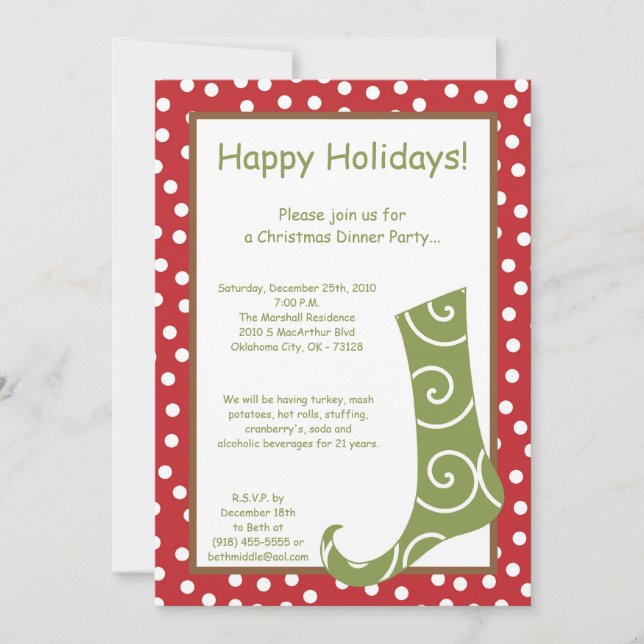 5x7 Red Green Stocking Christmas Party Invitation (Devant)