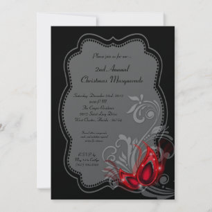 5x7 Red Masquerade Noël XMAS Invitation