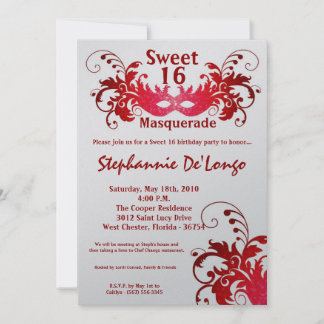 5x7 Red Masquerade Sweet 16 Birthday Einladung