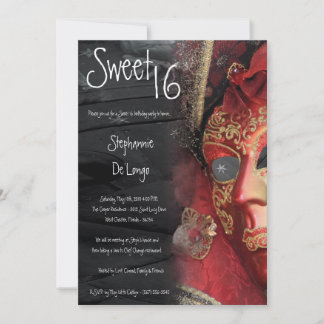 5x7 Red Masquerade Sweet 16 Birthday Einladung