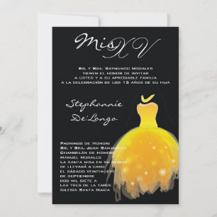 5x7 Robe Jaune Quinceanera Invitation Anniversaire