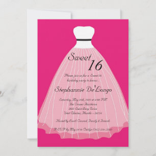 5x7 Robe rose chaude douce 16 Invitation d'anniver