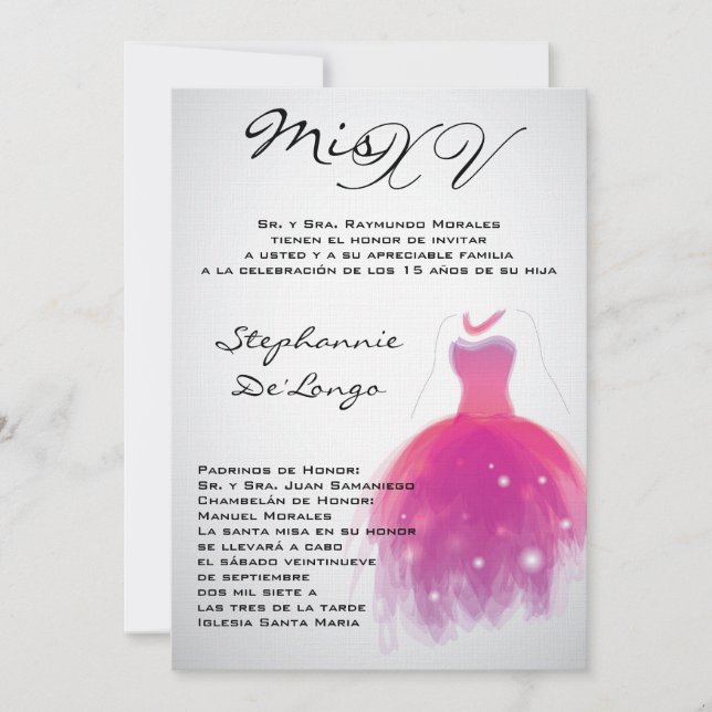 5x7 Robe rose Quinceanera Invitation Anniversaire (Devant)