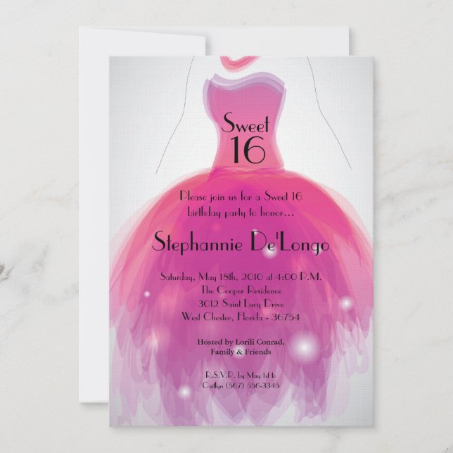 5x7 Rose Dress Sweet 16 Anniversaire Invitation (Devant)