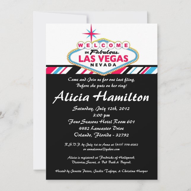 5x7 rose et bleu Las Vegas Bachelorette Invitation (Devant)