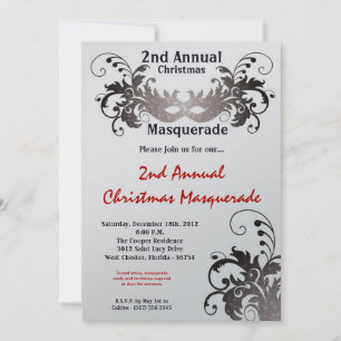 5x7 Rouge Argent Masquerade Noël Invitation