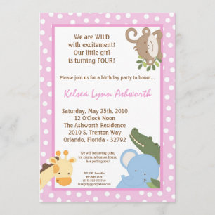 5x7 Safari Jungle Zoo Animale Invitation Anniversa