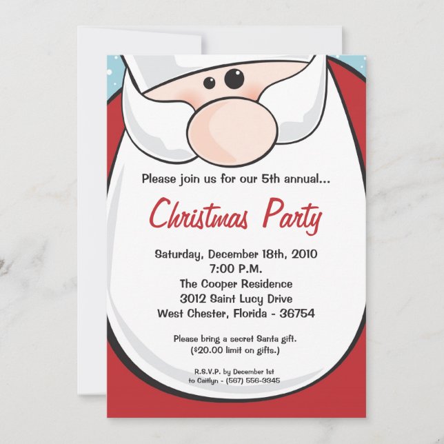 5x7 Santa Clause Beard XMAS Christmas Invitation (Devant)