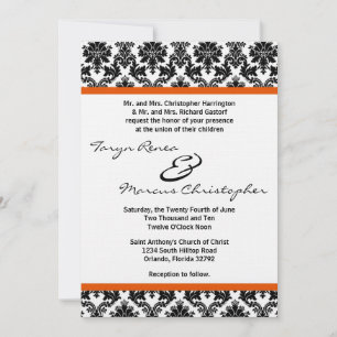 5x7 schwarze Damast- und orange Leinen-Hochzeitsei Einladung