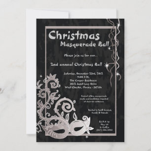 5x7 Schwarze Maskenball-Weihnachts-Einladung Einladung