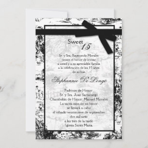 5x7 schwarze Stoff-Quinceanera-Einladung Einladung