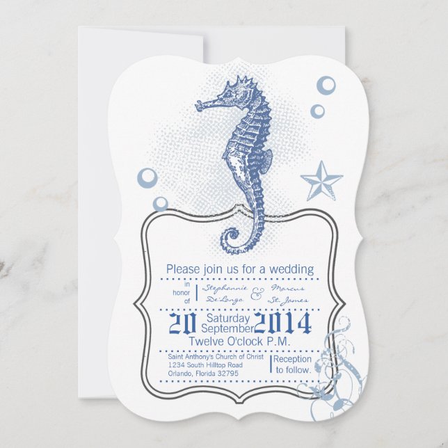5x7 Seahorse Sea Ocean Beach Mariage Invitation (Devant)
