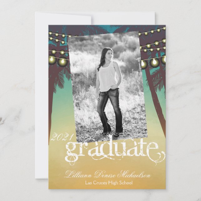 5x7 Senior Faire-part Beach Sunset Palm Tree Str (Devant)