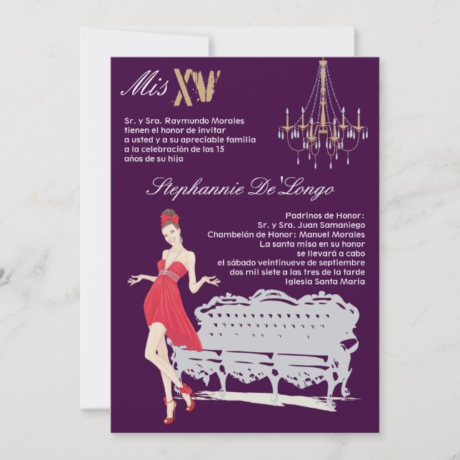 5x7 Soirée élégante Quinceanera Invitation Anniver (Devant)