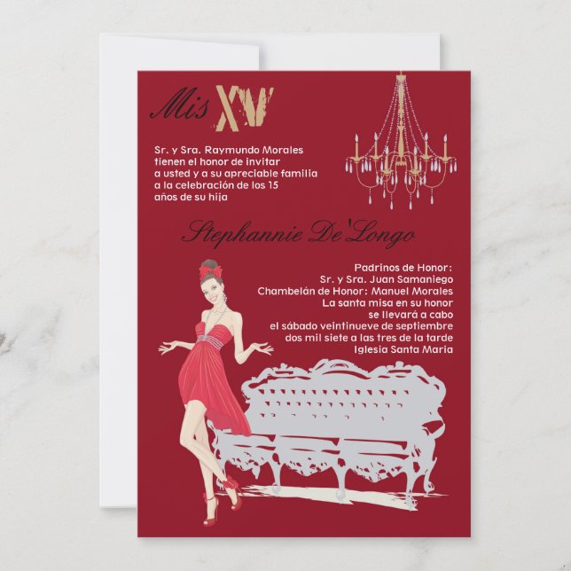 5x7 Soirée élégante Quinceanera Invitation Anniver (Devant)