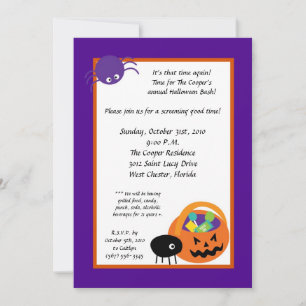 5x7 Spiders Candy Halloween Bash Party Invitation