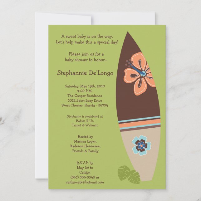 5x7 Surfer Baby Boards Baby shower Invitation (Devant)
