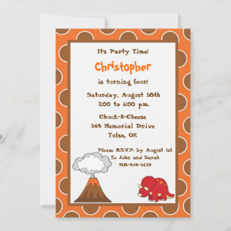 5x7 Tan Polkadot Dinosaur Invitation d'anniversair