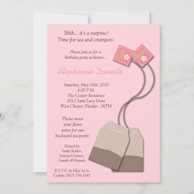 5x7 Tea Bag Tea Party Invitation d'anniversaire (Devant)