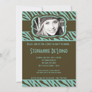 5x7 Tiff Zebra FOTO Sweet 16 Birthday Einladung