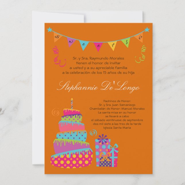 5x7 Topsey Cake Quinceanera Invitation d'anniversa (Devant)