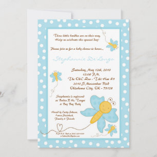 5x7 TRIPLET Baby shower Bleu papillon Invitation