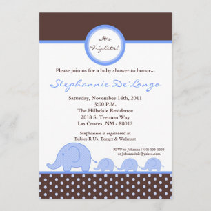 5x7 TRIPLETS Invitation Baby shower d'éléphant de 