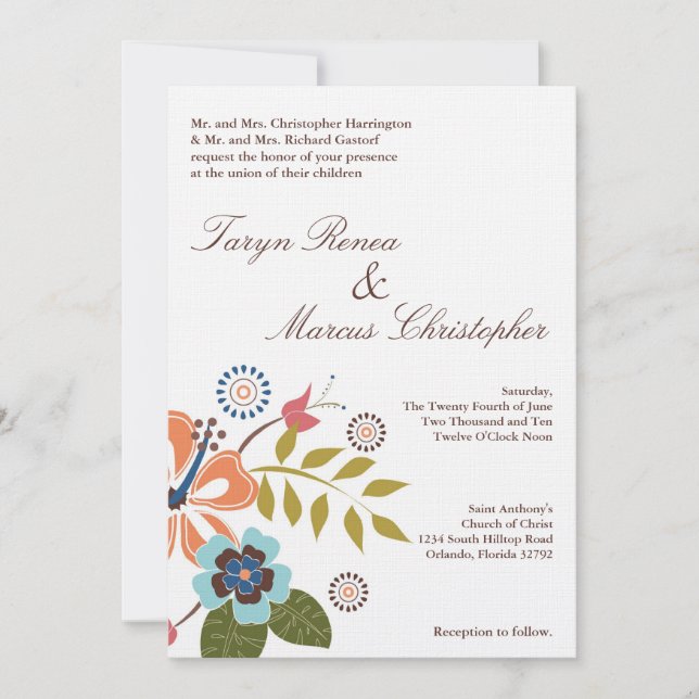 5x7 Tropical Luau Flower Linen Faire-part de maria (Devant)