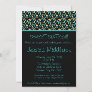 5x7 Turquoise Cheetah Imprimer 16e invitation anni