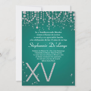 5x7 Turquoise Diamond Quinceanera Invitation Anniv