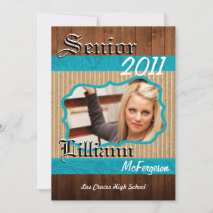 5x7 Turquoise Floral Bois Photo Senior Faire-part