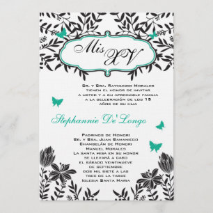 5x7 Turquoise Papillon Quinceanera Invitation d'an