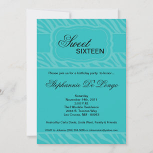 5x7 Turquoise Zèbre Imprimer Invitation de fête d'