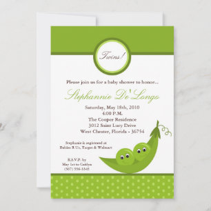 5x7 TWIN Boy Peas in Pod Baby shower Invitation