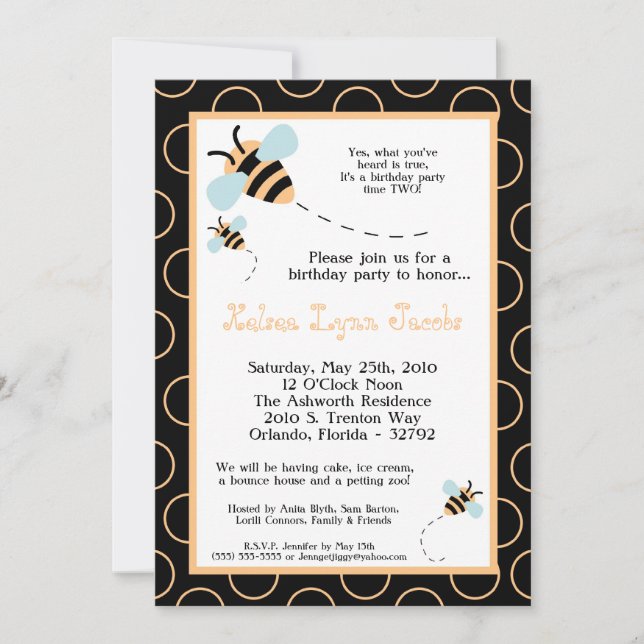 5x7 TWINS Bumble Honey Bee Invitation d'anniversai (Devant)