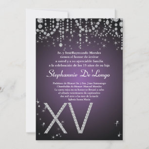 5x7 Violet Diamant Quinceanera Invitation Annivers
