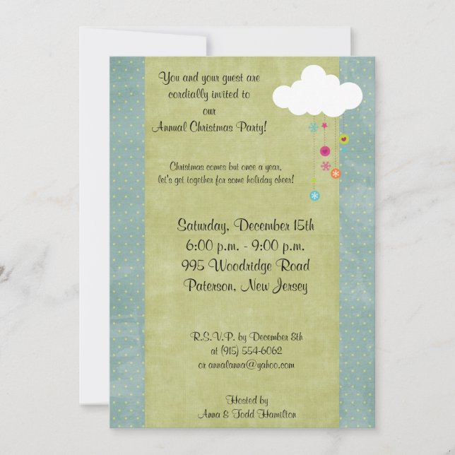 5x7 Winter Cloud / Snowflakes Noël Invitation (Devant)