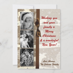 5x7 XMAS Noel Burlap Deer Doe Buck Carte photo