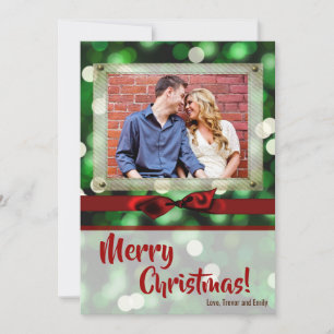 5x7 XMAS Noël Vert Bokeh Lumières Carte photo