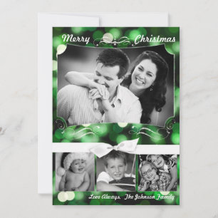 5x7 XMAS Noël Vert Bokeh Lumières Carte photo