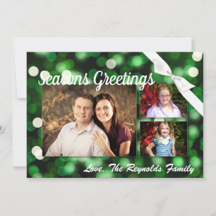 5x7 XMAS Noël Vert Bokeh Lumières Carte photo
