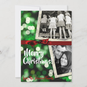 5x7 XMAS Noël Vert Bokeh Lumières Carte photo