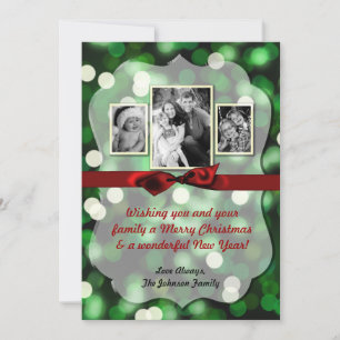 5x7 XMAS Noël Vert Bokeh Lumières Carte photo