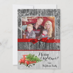 5x7 XMAS Red Christmas Truck Tree Carte photo